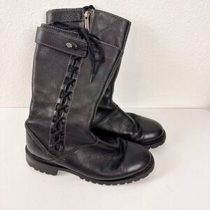 Harley Davidson Womens Black Leather Lace Up Motorcycle Boots